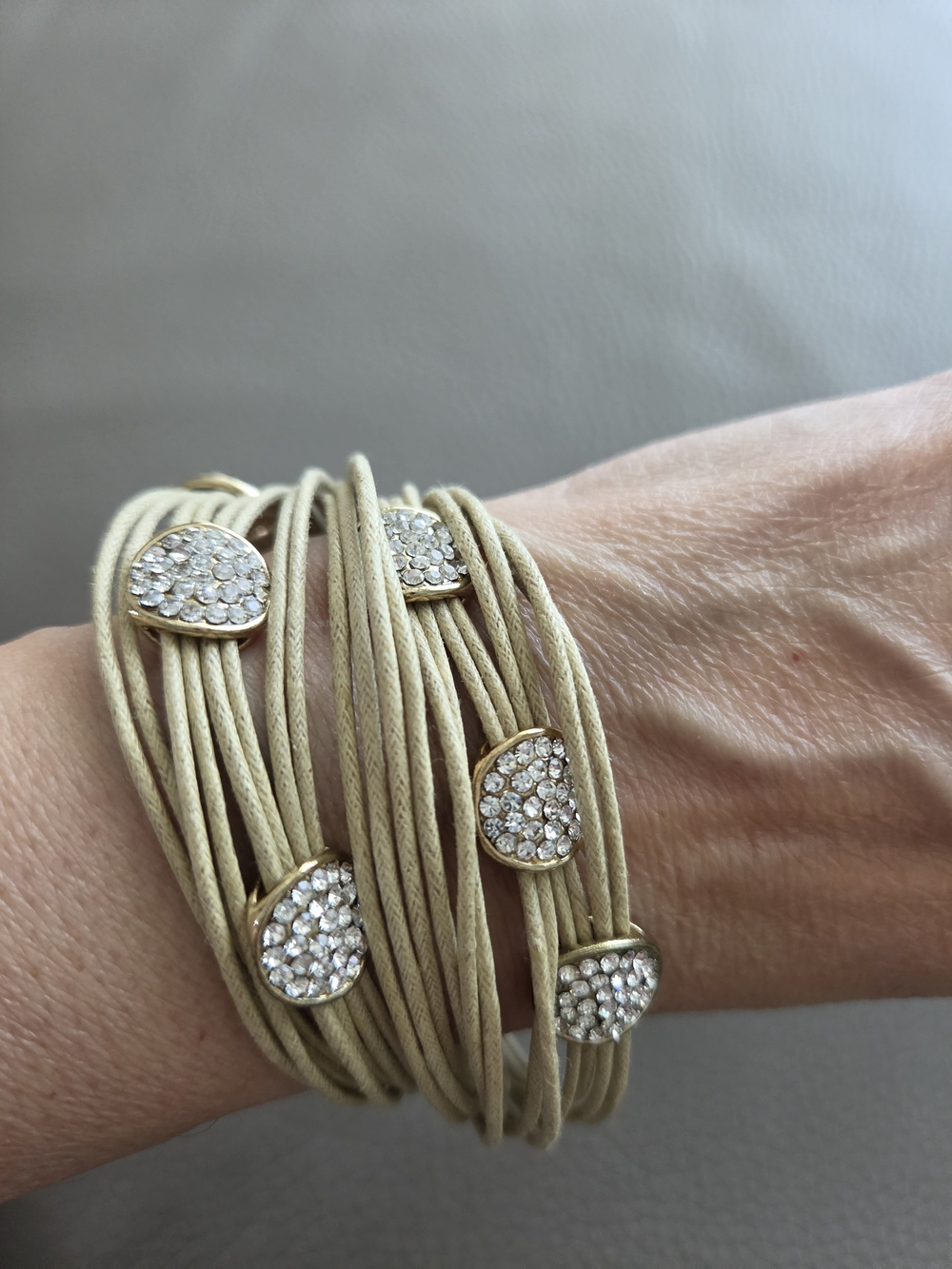 SAACHI Gold-Tone Beige Multi-Strand Crystal Wrap Bracelet